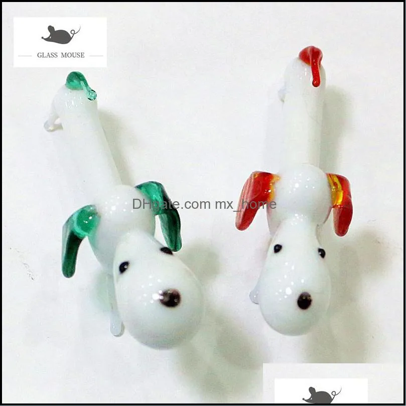 Christmas decorations Two Miniature Cute Handmade Glass Dog Pictures Craft Ornament Home Table Decoration New Year Lovely Gifts for Children