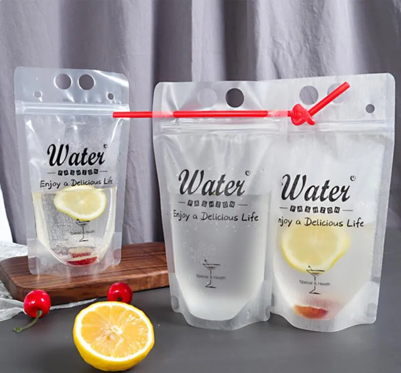 500ML Beverage Tea bag Soy Milk Juice Packaging Zipper Frosted Transparent Thicken Portable Drink Sealing Plastic Drinking Water Joice with Draw Store Stuff