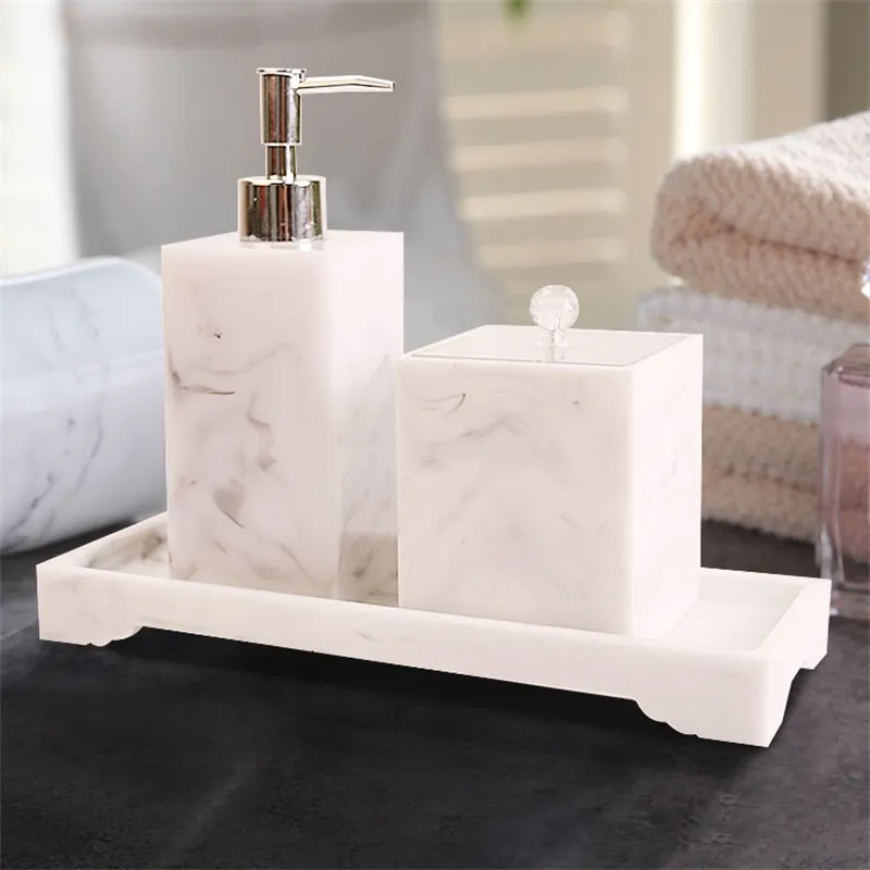 Four-piece Set Nordic Marble Texture Resin Brushing Cup Lotion Bottle Tray Bathroom Supplies Accessories Toothbrush holder SH190919