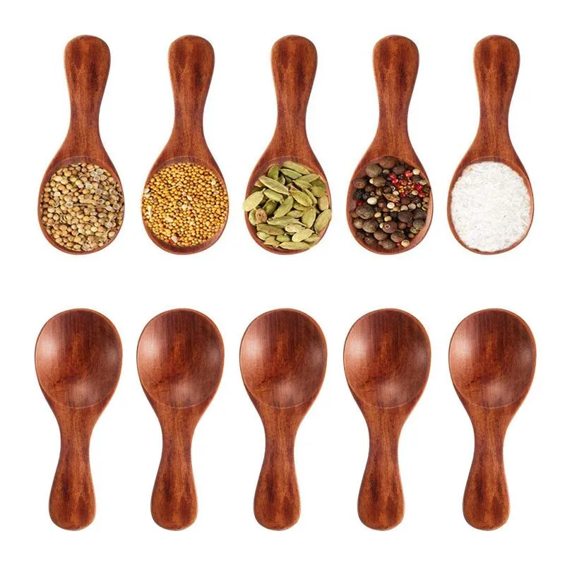 10 pièces Mini cuillères de cuisine petit bois thé café cuillère sel épices assaisonnement cuillère manche court cuillères en bois cuisine