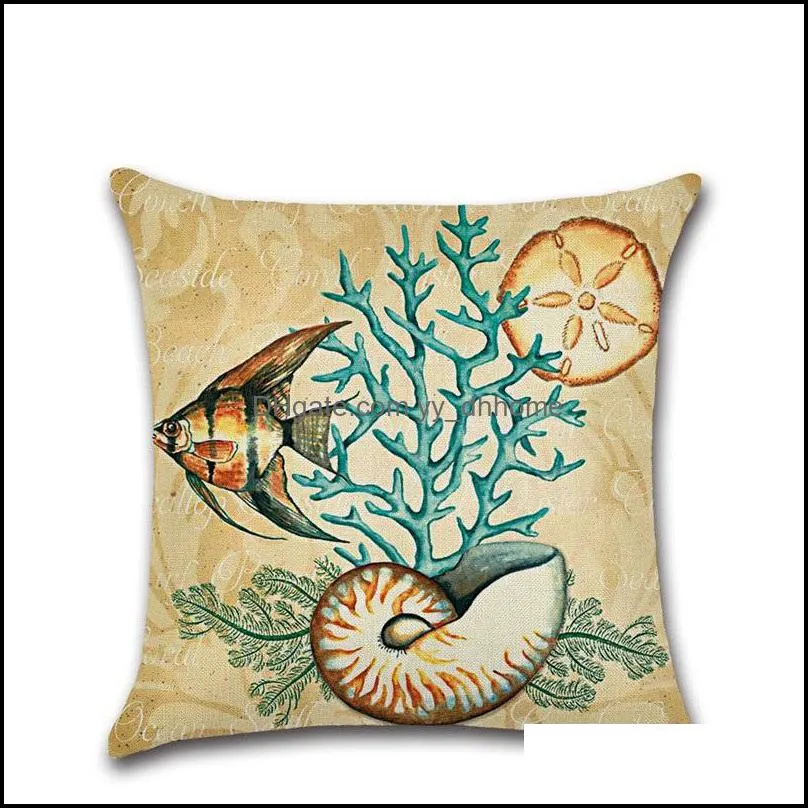 Marine Biology Sea Turtle Shell Seahorse Print Linen Cushion Cover 45X45cm Pillow Case Home Decorative Pillows Cover For Sofa Car