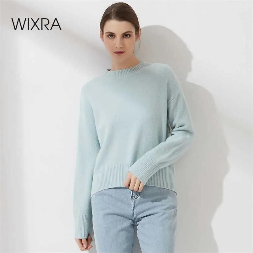 Wixra女性のモックネックセーター秋冬の厚い長袖ルースプルジャンパー女性基本マッチトップ211011