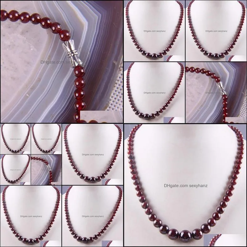 Natural Garnet Graduated Round Beads Necklace 17 Inch Jewelry For Gift F190 Chains