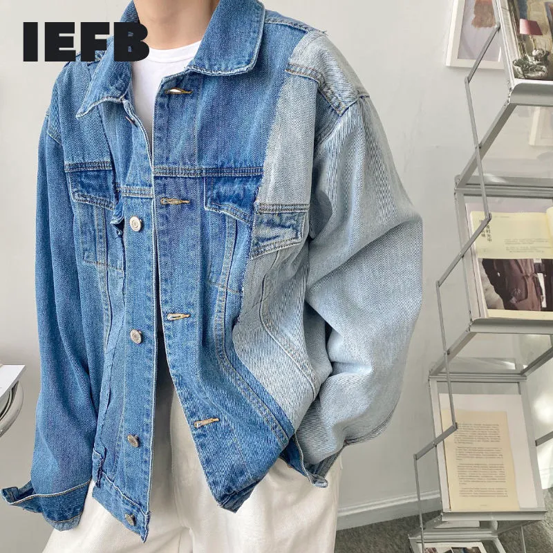 IEFB Printemps Niche Designer Coréen Épissage Personnalisé Déconstruction Veste En Jean Lâche Surdimensionné Homme Jeans Manteau 9Y6082 210524