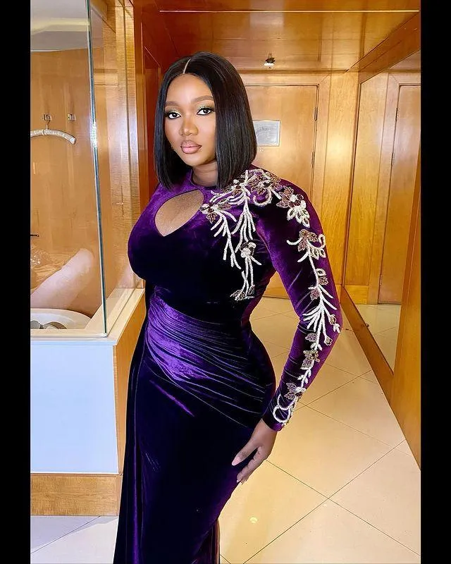 Purple Plus Size Velvet Mermaid Prom Dress with 3/4 Long Sleeves,  Embroidery, Beading, Jewel Neck, and Floor-Length Trumpet Silhouette from  Dhgate Prom Dresses - price 281.04