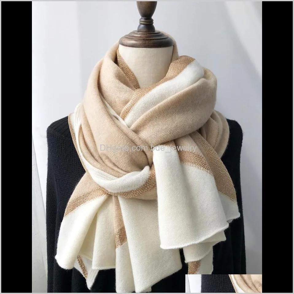soft to the heart! luxury cashmere scarf women autumn and winter french style gold thread stitching long shawl dual-use scarves