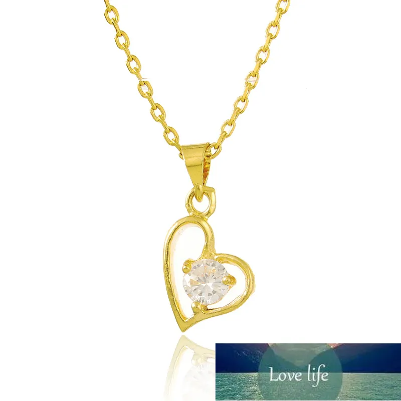 Pure Gold 24K Gold Necklace Plating Gold Love Heart Zircon Crystal