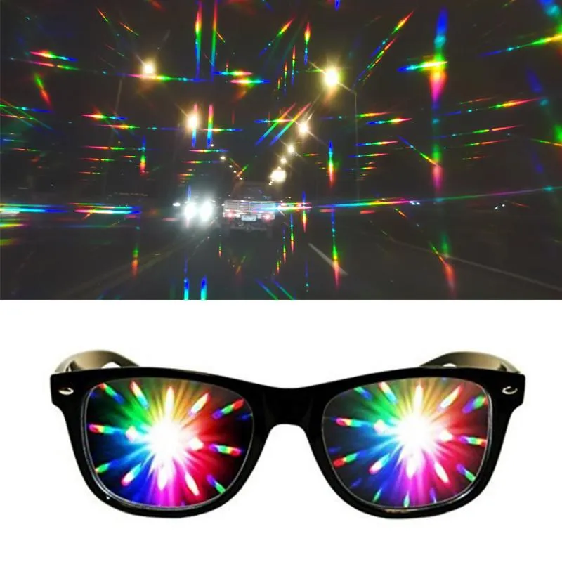 Okulary przeciwsłoneczne 2022 Phoenix Dyfrakcja Premium 3D Prism Raves Okulary Plastikowe do fajerwerków Wyświetlacz Laser Pokazuje Rainbow Gratings