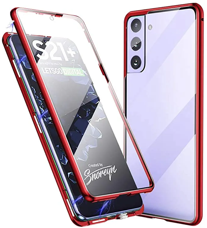 Magnetische adsorptie Metalen frame Case Front and Back Avered Glass Full Screen Coverage voor Samsung Galaxy S8 S9 Plus Note 10 Pro 100pcs / lot