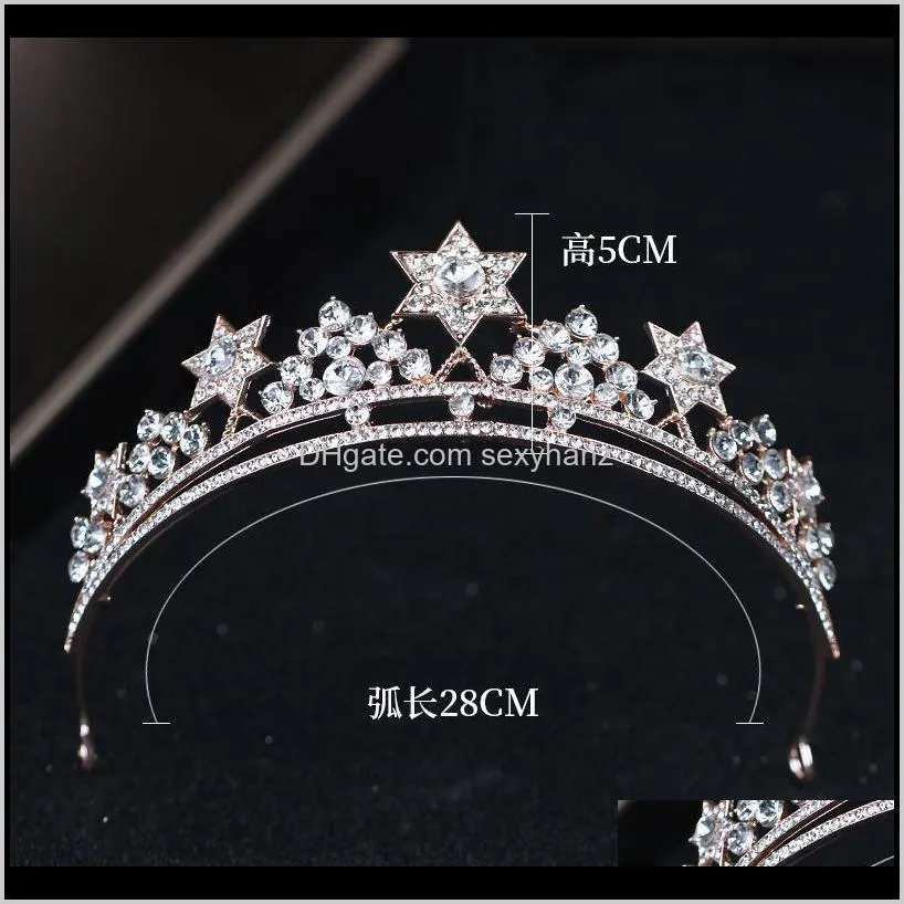 baroque star princess crown rhinestone tiara bridal wedding star headdress handmade crystal hair accessories birthday gift