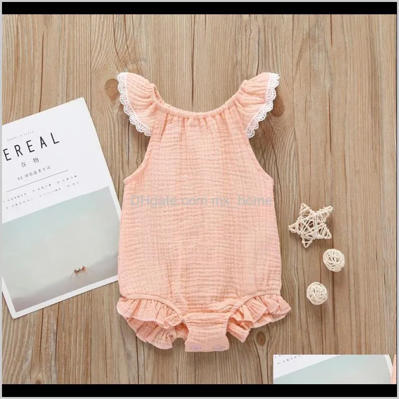 infant girls rompers 5 colors summer sleeveless ruffle fold lace jumpsuit single breasted onesies girls outfits 0-3t