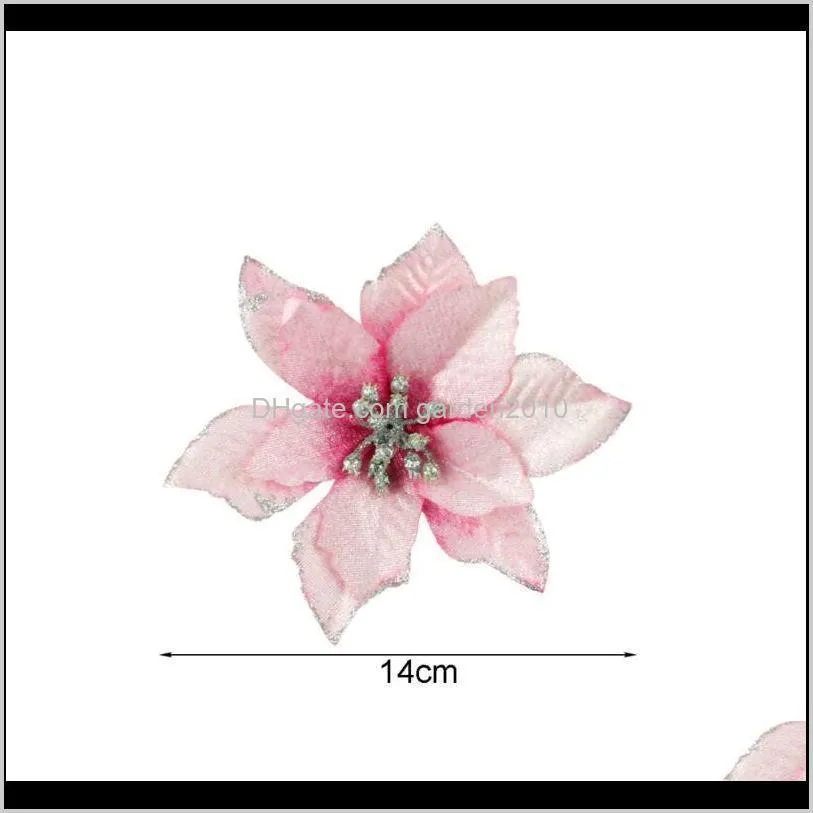 yoriwoo 10pcs artificial christmas flowers glitter poinsettia fake flowers home decor merry christmas tree ornaments xmas tree1