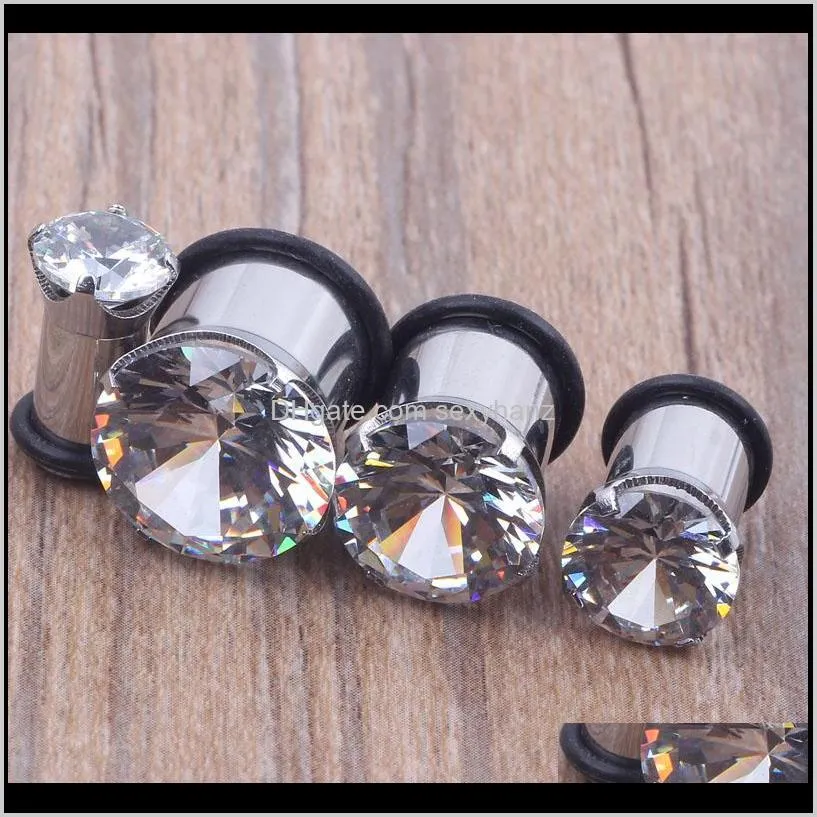 fashion body jewelry stainless steel zircon ear flesh tunnel mix 6-12mm 32pcs/lot ear gauges stretcher expander piercing plug