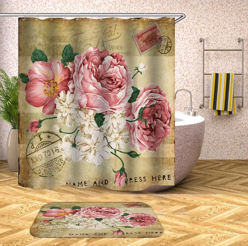 Tende da doccia OLOEY floreale impermeabile con tappeti Home bagno schermi in tessuto poliestere su misura