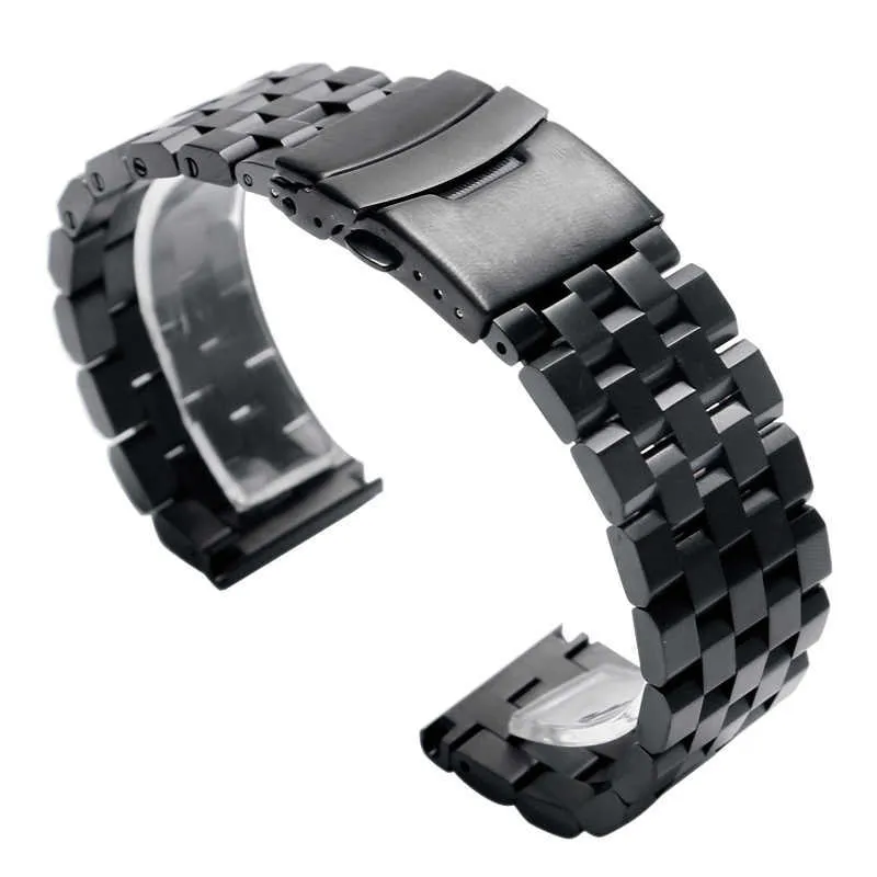 Silver/black Solid Stainless Steel 22mm 20mm Watchbands Folding Clasp Mens High Quality Watch Strap Replacement H0915