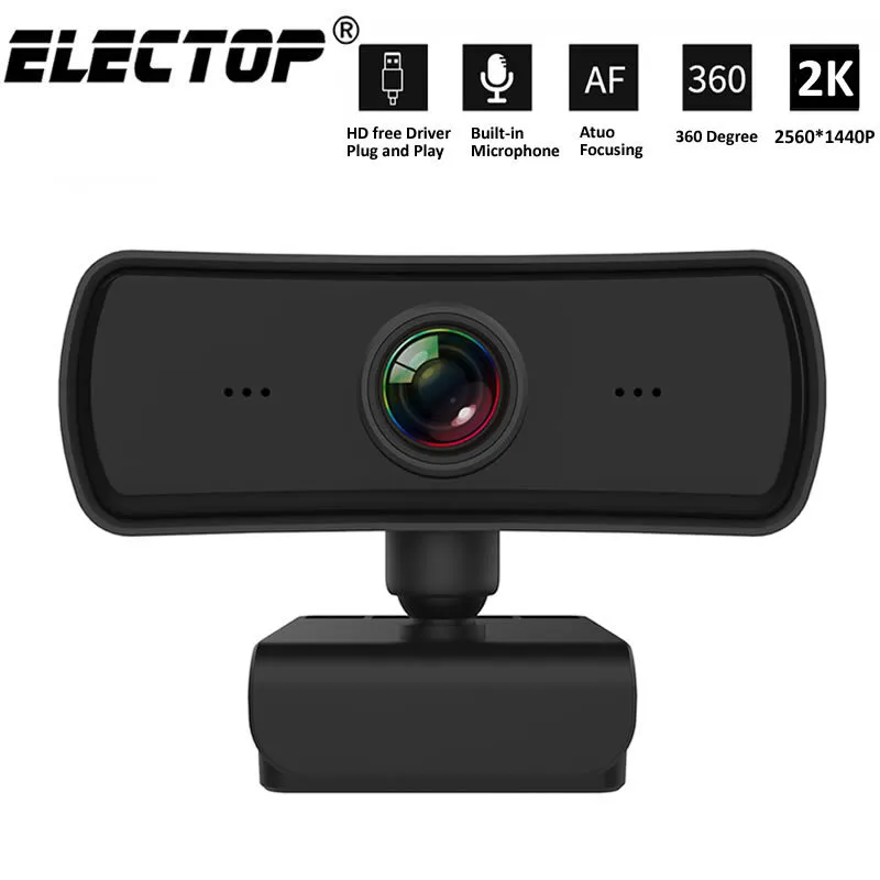 Electop 2K QHD Computer Webcam رباعية HD كاميرا كاميرا ويب مع مايكروفون الكمبيوتر المحمول سطح المكتب المؤين