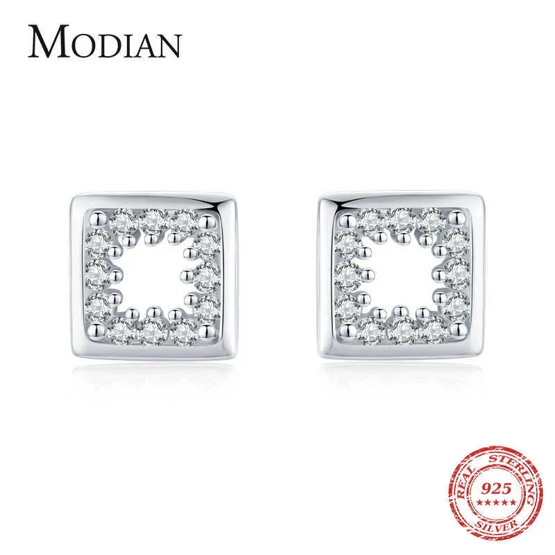 Пустые классические квадратные серьги мода 925 стерлингового серебра 925 серебро Zircon Sutd для женщин изысканные украшения 210707
