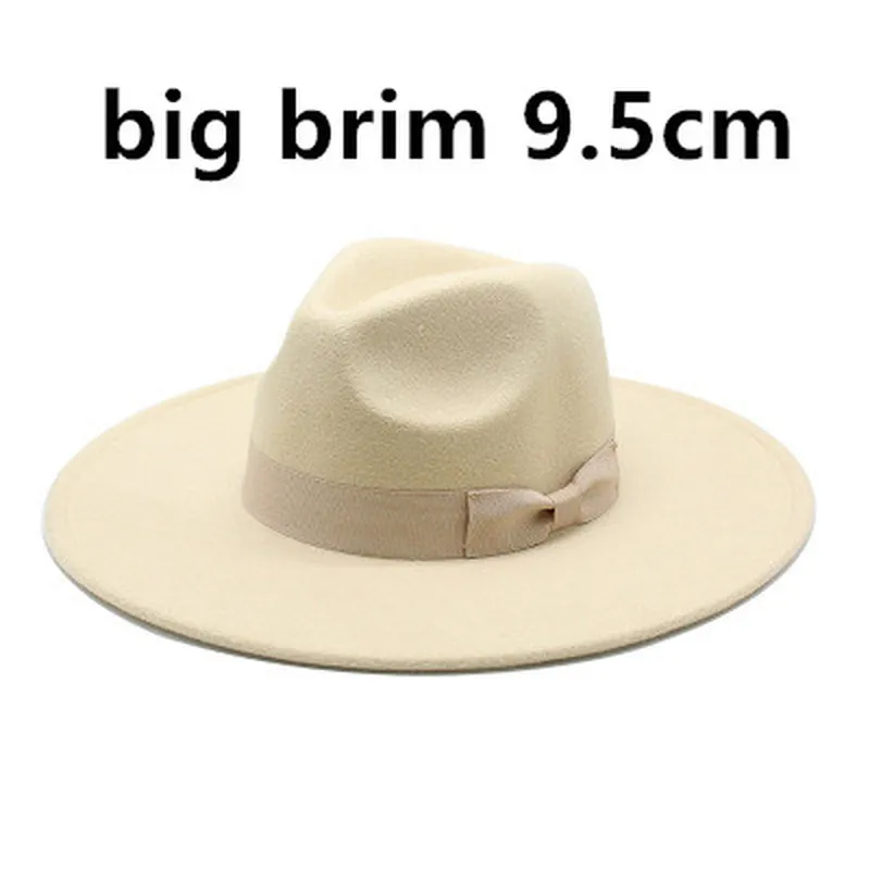 Large Wool Felt Fedora Hat Company With Bow Belt 9.5cm Simple And
