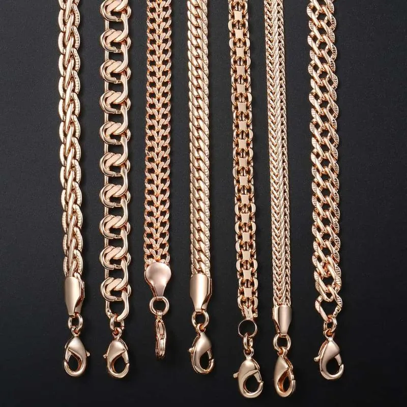 7st Lot Womens Halsband 585 Rose Gold Filled Flätad foxtail Hammered Wheat Cuban Weaving Bismark Link Chain hela LCNN1A CH255K