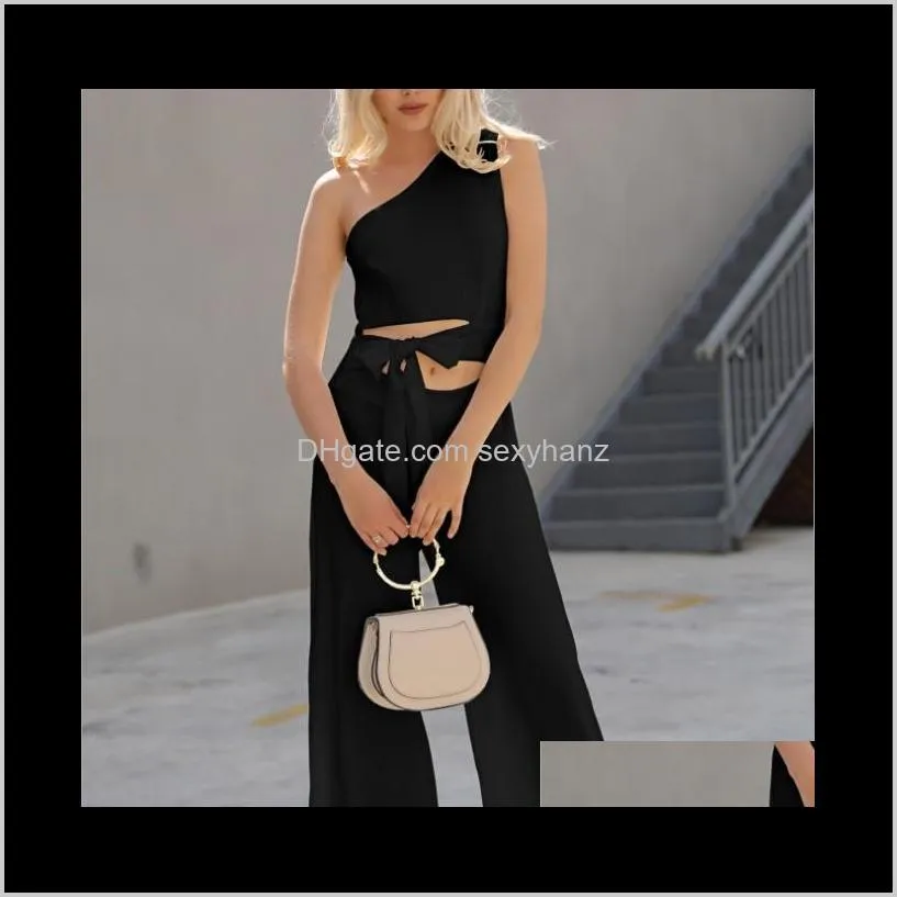 women white lace-up office jumpsuits for one shoulder jumpsuit sexy backless slash neck wide leg pants women`s & rompers