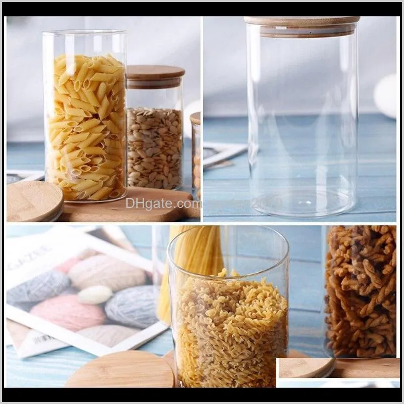 high borosilicate kitchen bean flour storage tin grain storage box sealed glass jar bamboo covered foods container