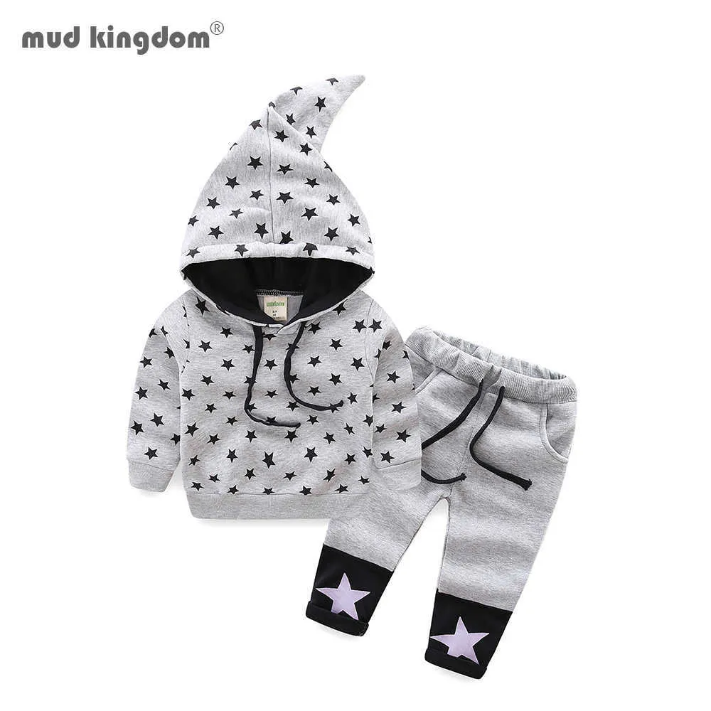 Mudkindom Boys Girls Set Star Hooded Pullover Elastic Waist Drawstring Pants Kids Winter Autumn 210615