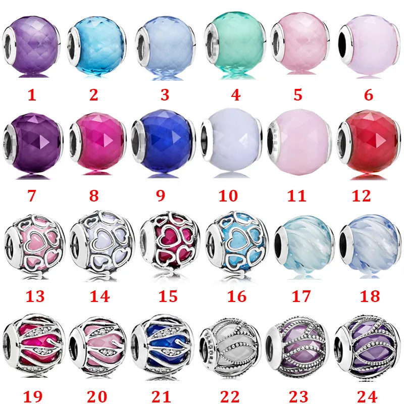 Echtes 925er-Sterlingsilber, passend für Pandora-Armbänder, blaue Liebesherzen, Taschenglasperlen, All-Match-Perlen, Liebesherzen, blaue Crysta-Charms für DIY-Perlen-Charms