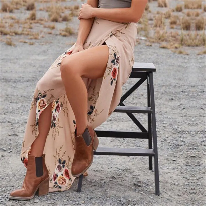 Jupe Longue Femme Été Taille Élastique - Maxi Jupe Fluide Boho Rétro Imprimé Floral Plissée Trapèze