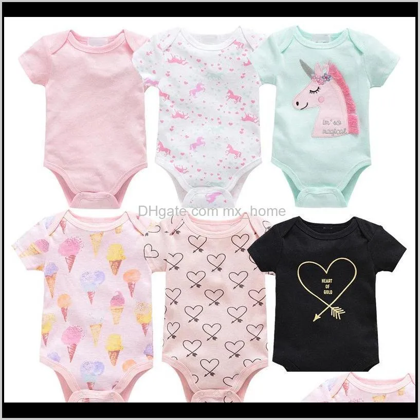 newborn baby cotton rompers 30+ short sleeve solid cartoon unicorn letter stripe printed jumpsuit onesies girls outfits 0-1t