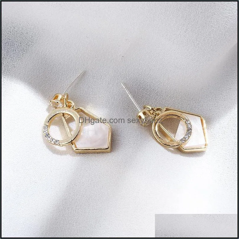 S1313 Hot Fashion Jewelry S925 Silver Post Earrings Natural Shell Geometry Circle Sets Diamond Stud Earrings