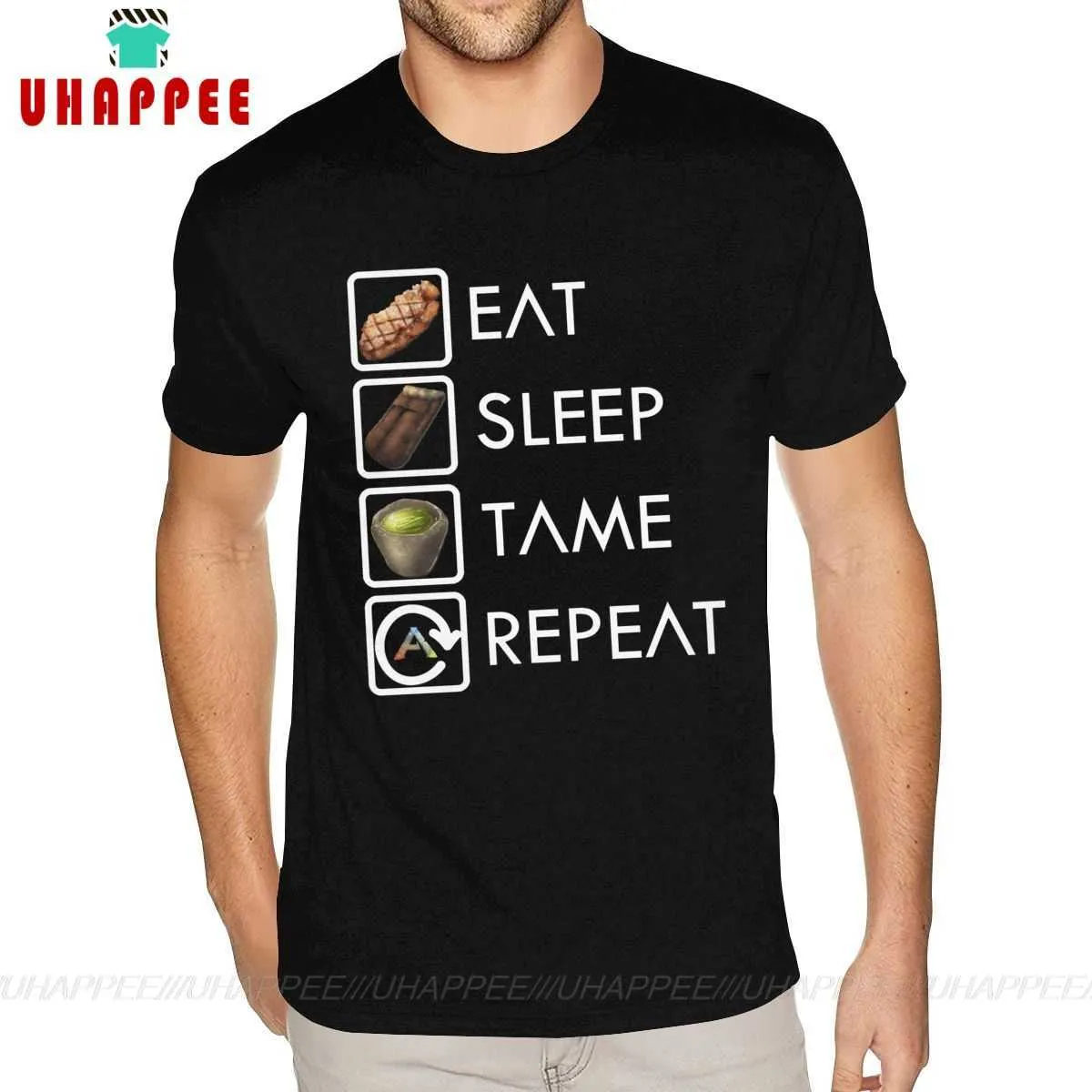 Funky Ark Survival Evolved Eat Sleep Tame Repee T Shirts Kurzarm Mann Männlich S-6XL Schwarz T 210629