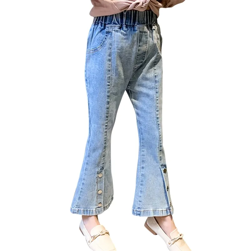 Jeans meisje knop vliegen kinderen voor casual stijl lente herfst kleding S 6 8 10 12 14 210527