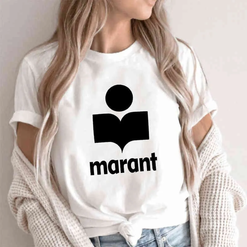 Marant femme T-셔츠 여성 코튼 하라주쿠 T 셔츠 o-넥 여성 인과 Tshirts 패션 루즈 티 tshirt G220310