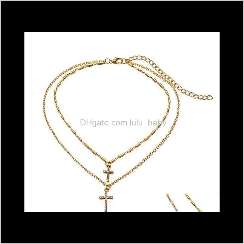 Jewelry Pendant Necklaces Multi Layer Cross Rhinestoned Decorated Chokers Necklaces Gold /Silver Plated Gifts For Womens /Girls