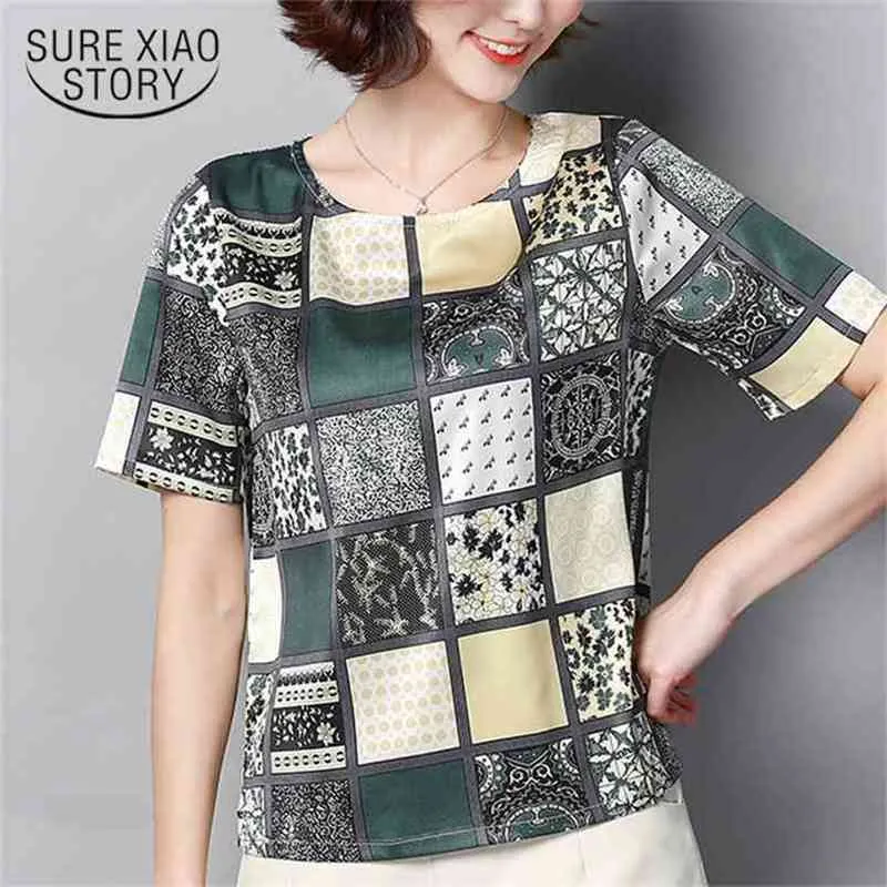 Plus Size Topy Camisas Mujer Platforma Print Szyfonowa Bluzka Kobiety Blusas de Moda Koszulki z krótkim rękawem 3959 50 210506