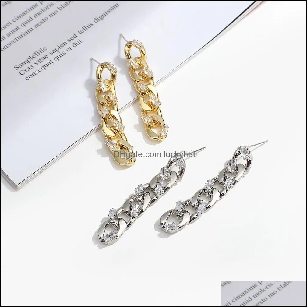 Korean Women Metal Chain Crystal Earring Statement Earrings Long Punk Earrings for Women Fashion Drop Earring Female Gift