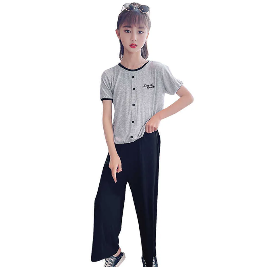 Teen Girls Clothing Letter Tshirt + Pants Clothes Summer Outfit Casual Style Children's 6 8 10 12 14 210528