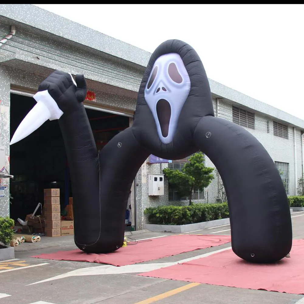 Arche gonflable géante noire effrayante de crâne d'événement de vacances, arche gonflable d'halloween avec souffleur d'air pour décoration de fête dans la cour