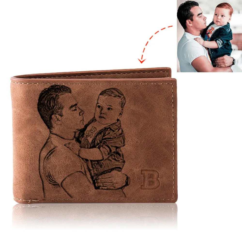 Wallet Men Multifunction Photo Customize Short Pu Leather Bifold Picture Carving Text Purse Father's Day Gift