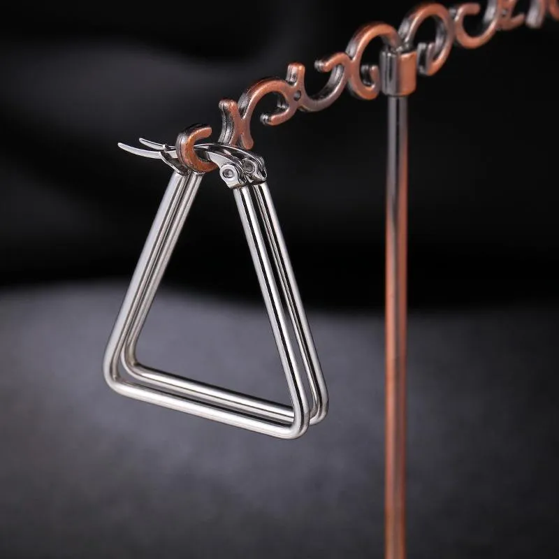 Large Boho Women Girls Triangle Hoop Earrings Gold Silver Color Filled Stainles Steel No Fade Charm Geometric Party & Huggie177P