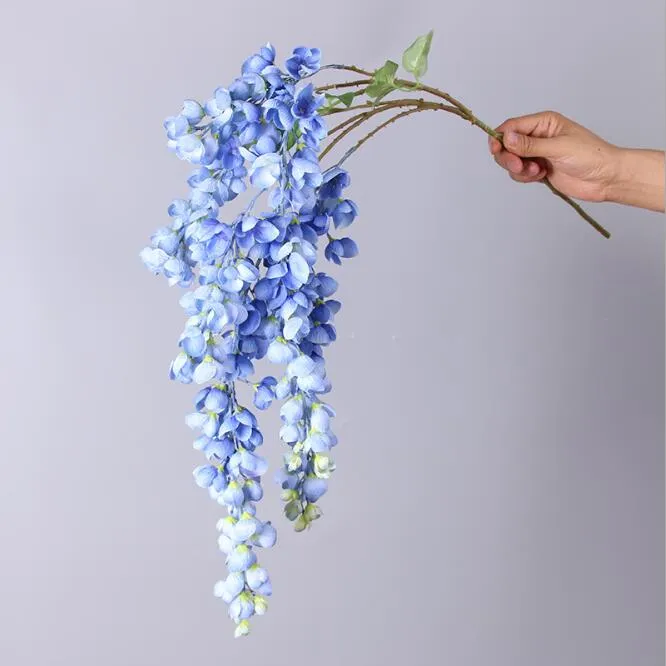 Wisteria artificielle en soie, 5 fourchettes, vigne de fleurs suspendues en rotin pour décoration de maison, décor de fête de mariage