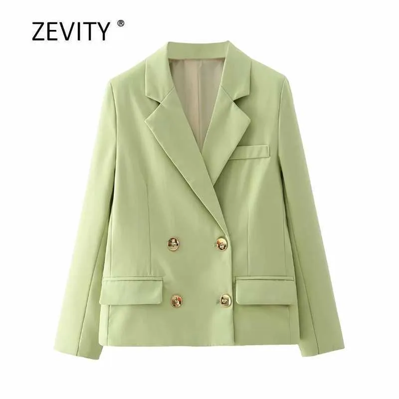 Zevenity Dames Simply Double Breasted Pockets Blazer Notched Collar Office Dames Causale Stijlvolle Uitloper Pak Jas Tops C536 210603