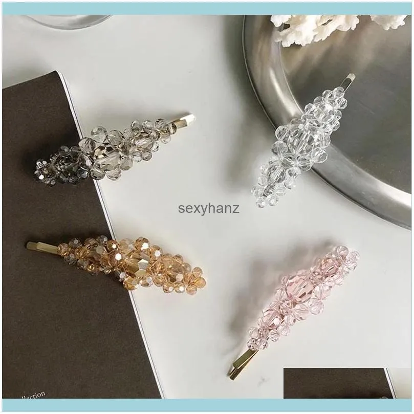 Crystal pearl flower side hair clip fashion hair accessories female alloy transparent hairpin wild boutique headwear clip