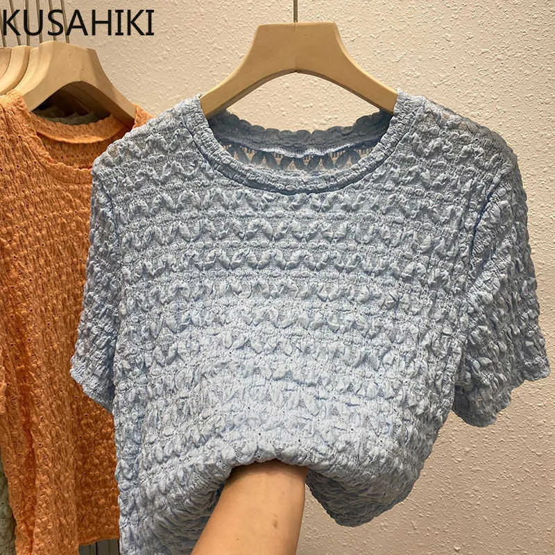 Koreański Koronki Koronki Tshirt Krótki Rękaw O-Neck Eleganckie Kobiety Top Tees Lato Przyczynowe Graficzne Koszulki 6G329 210603