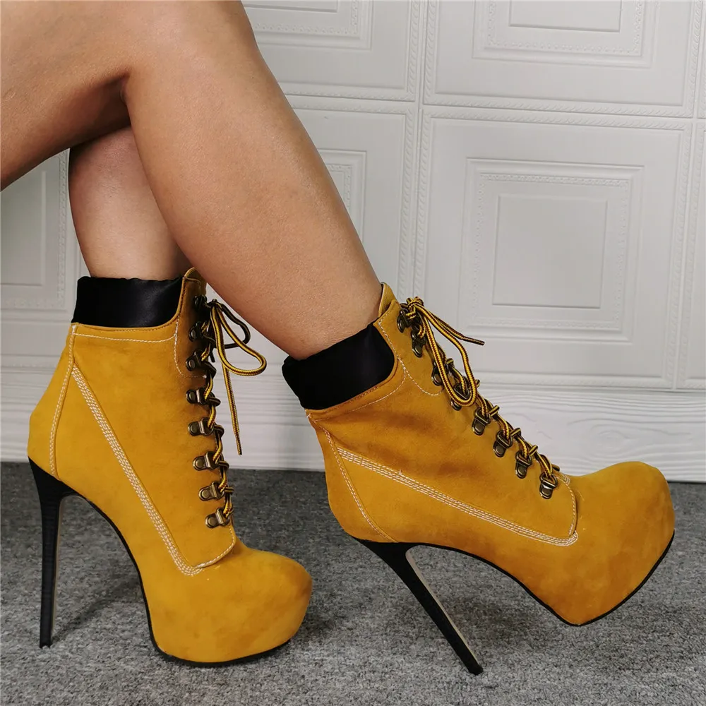 Handmade Womens Sexy Boots Platform Lacing Fashion Super High With Large SIze 47 Short Shoes