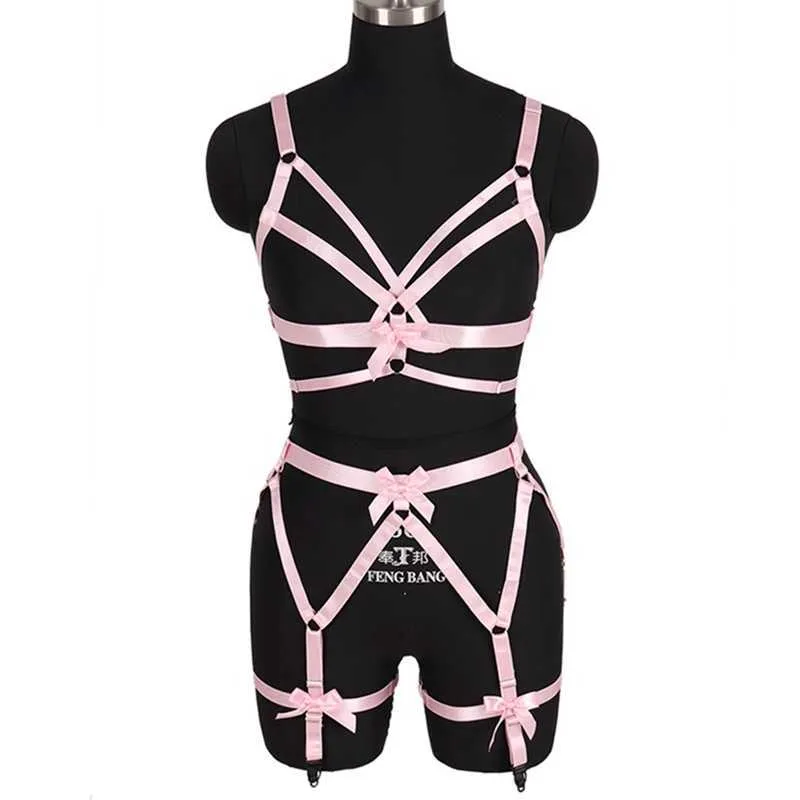 Pink Bow Full Body Harness Garter Belt Bra Set For Women Plus Size