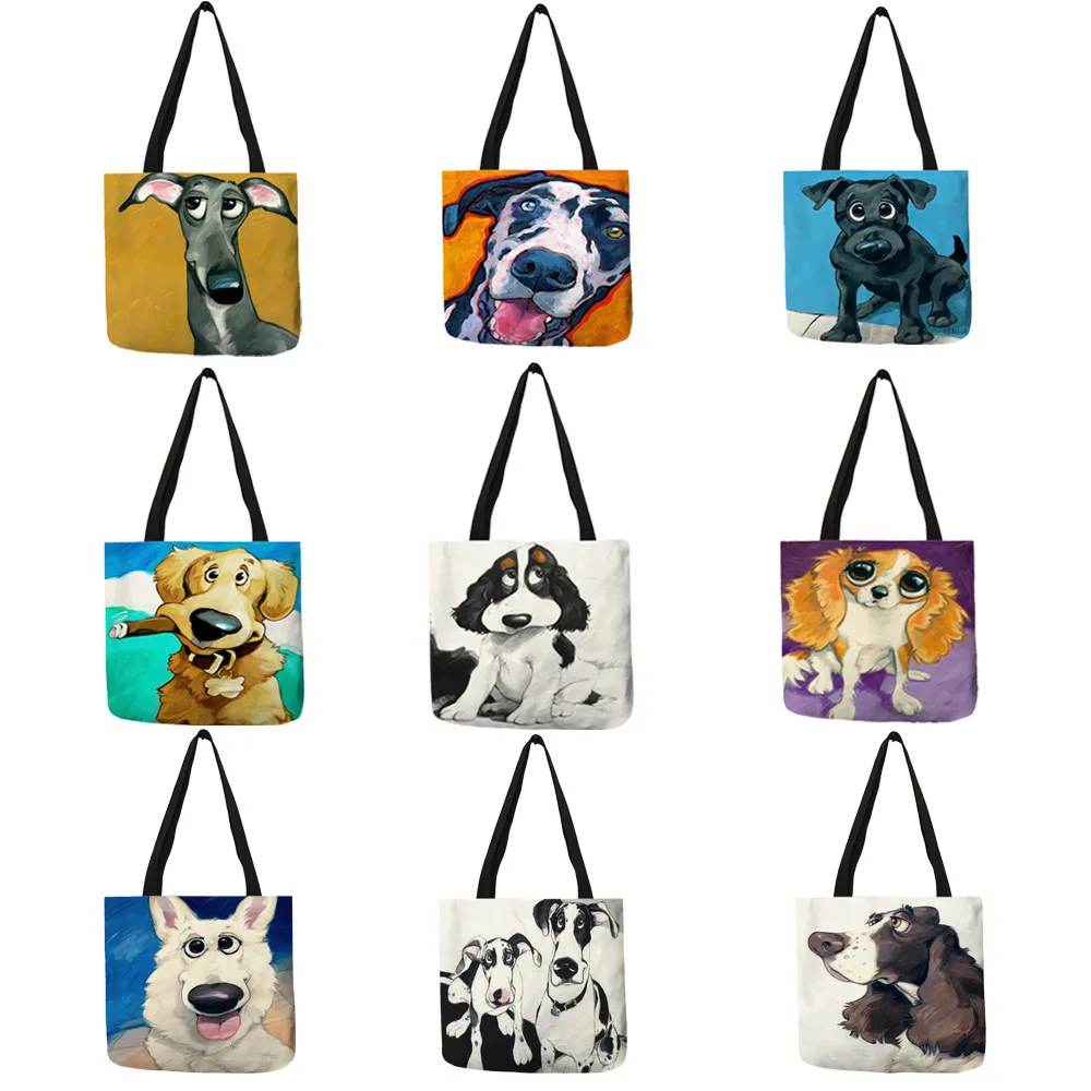 Настроить хозяйственную сумку Холст Tote GreyShound Black Dog Print Print Женщины Lady Мода Ткань Сумки Складные Многоразовые Покупатель Сумки Оптовая продукция A3321