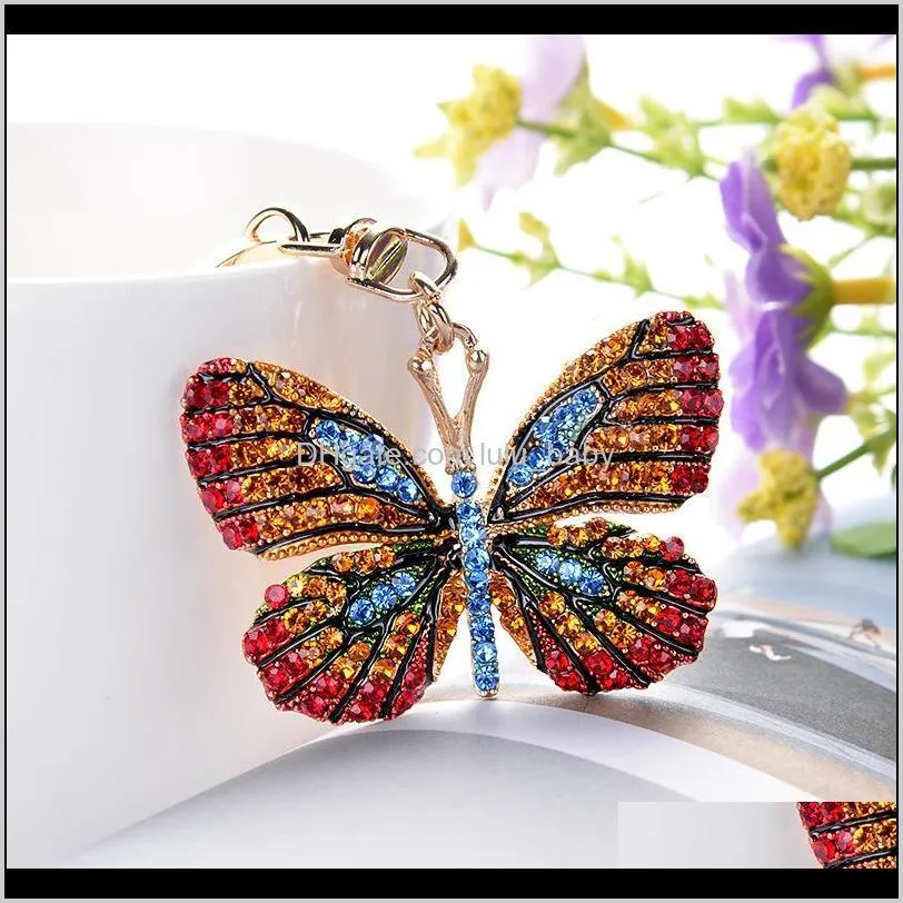 new trendy fashion ins luxury designer pretty colorful diamond rhinestone butterfly bag charms keychains for women girls
