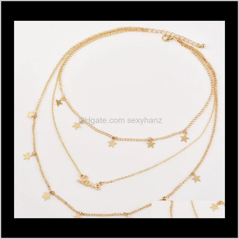 bohemian fashion multilayer choker necklace gold chain love star charm pendant collar necklaces fine jewelry t279