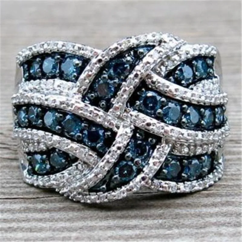 Wedding Rings 2021 Luxury Big Silver With Dark Blue CZ Zircon Stone For Women Fashion Engagement Statement Ring Gifts